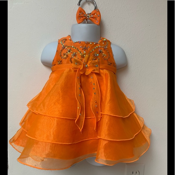 Infant 0-6 Months Unique Fashions Bright Orange Pageant Dress & Accessories NWT - Picture 1 of 6